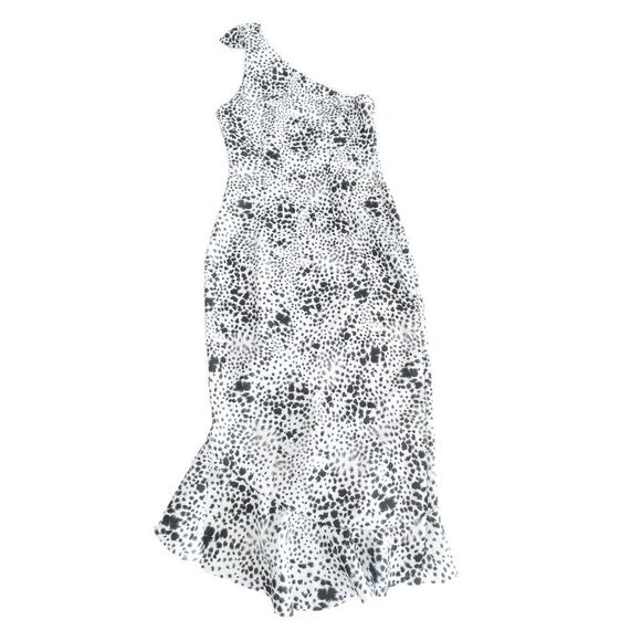 ASOS DESIGN One Shoulder Bow Detail Smudge Print Black White Midi Dress NWT - Picture 3 of 10